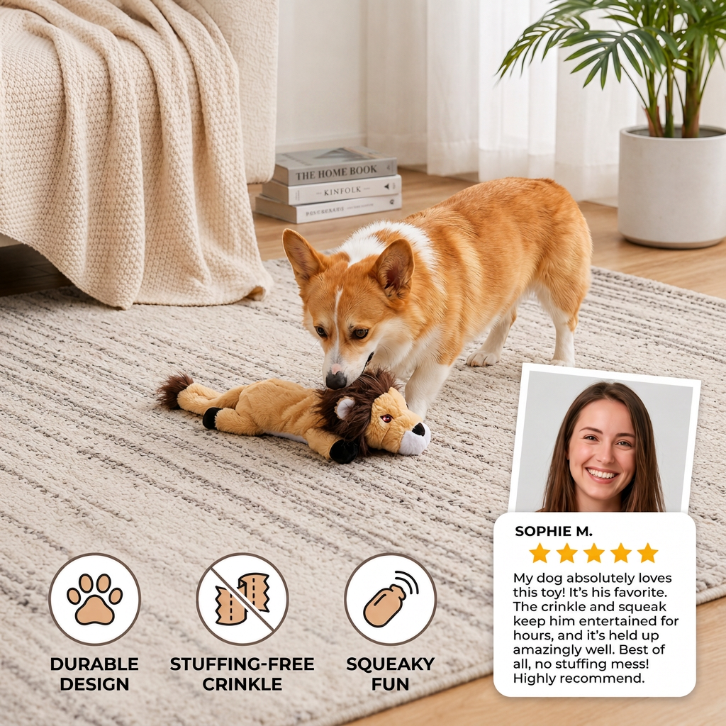 Durable Stuffing-Free Crinkle Squeaky Dog Toy - Image 2