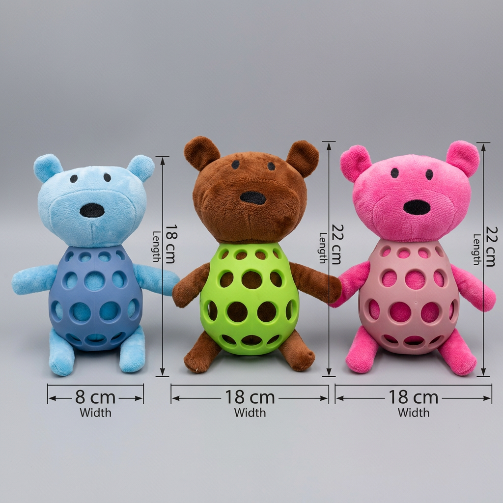 2-in-1 Bear Dog Toy – Squeaky Plush & Dental Chew Ball - Image 5