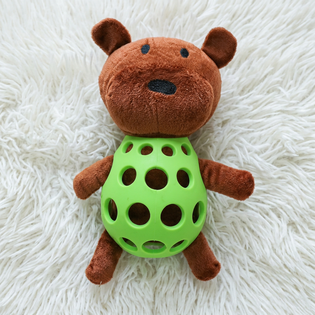 2-in-1 Bear Dog Toy – Squeaky Plush & Dental Chew Ball - Image 6