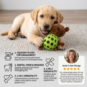 Alternative view of 2-in-1 Bear Dog Toy – Squeaky Plush & Dental Chew Ball