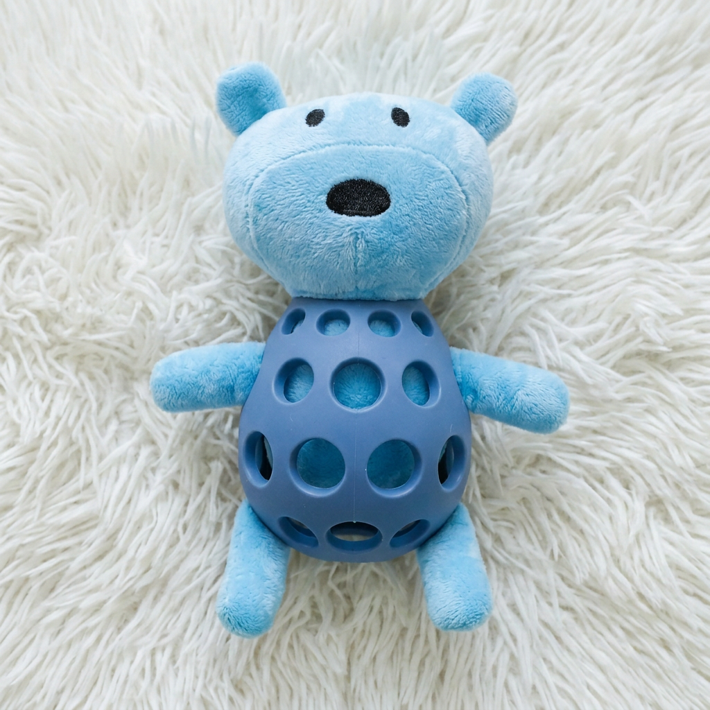2-in-1 Bear Dog Toy – Squeaky Plush & Dental Chew Ball - Image 7