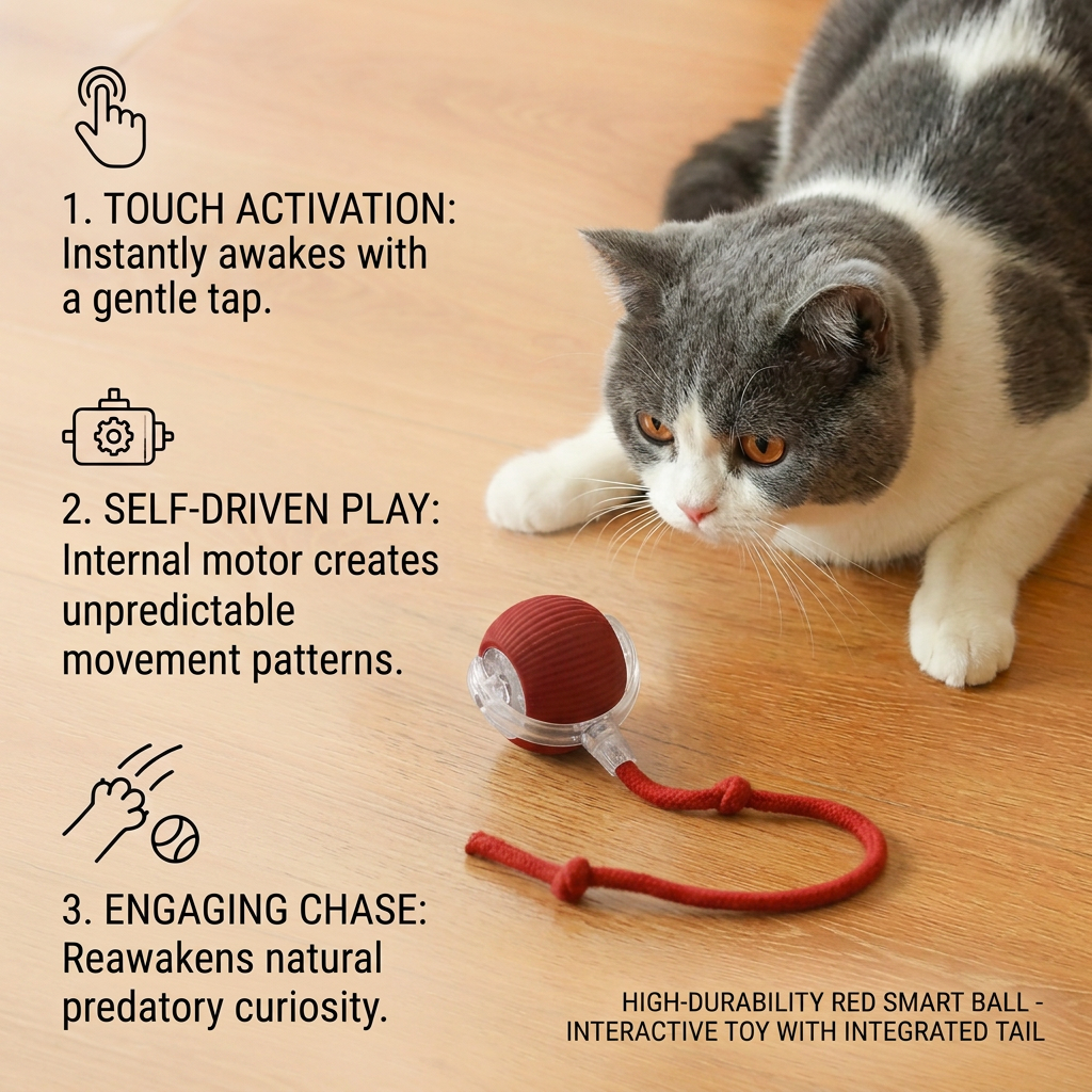 Upgraded Smart Rolling Cat Ball – Durable Interactive Toy with Mesh Tail - Image 3
