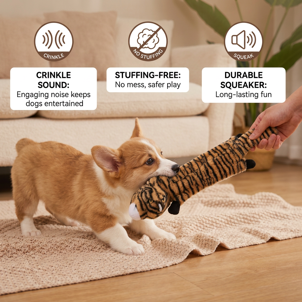 Durable Stuffing-Free Crinkle Squeaky Dog Toy - Image 3