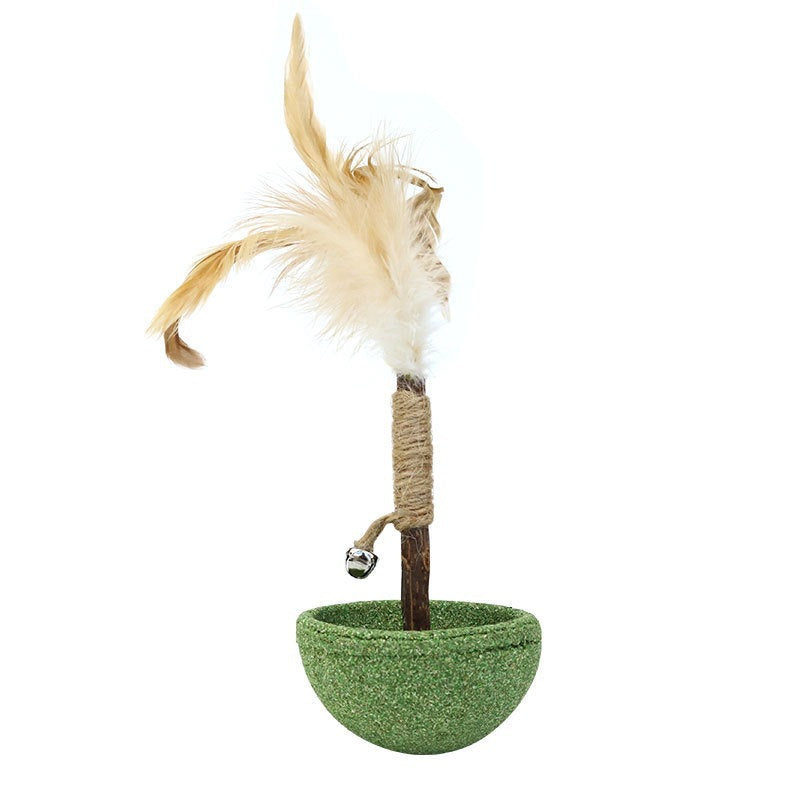 Catnip Tumbler Cat Toy with Teeth Cleaning Texture, Feathers & Bell - Image 7