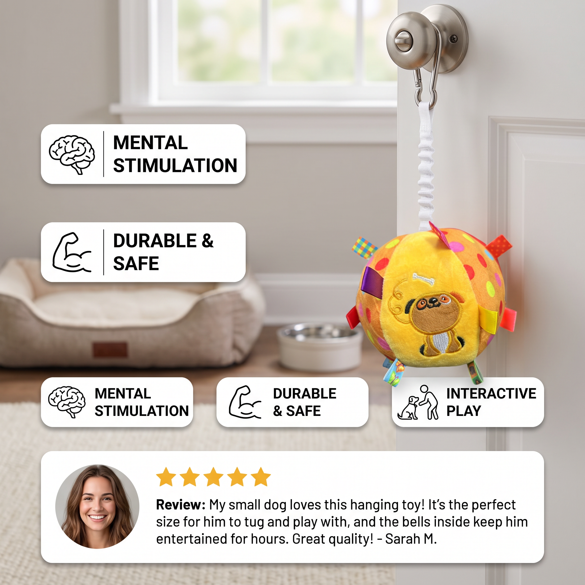 Interactive Hanging Dog Ball Toy with Elastic Play Rope & Hook - Image 2