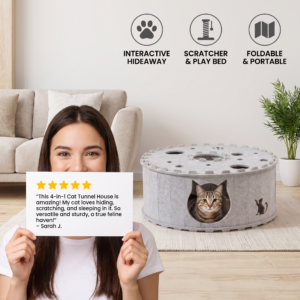 Alternative view of 4-in-1 Foldable Cat Tunnel House – Hideaway, Scratcher & Play Bed