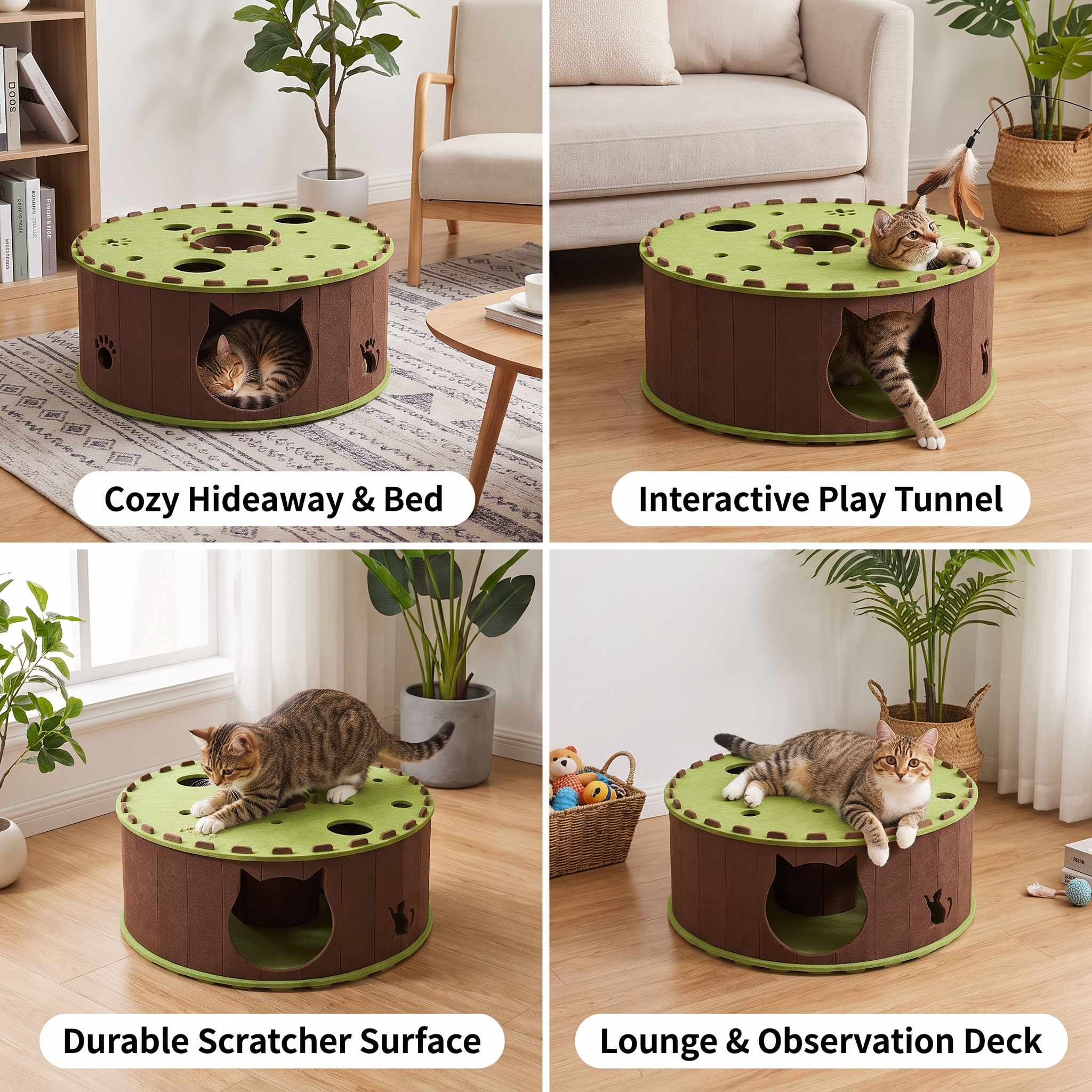 4-in-1 Foldable Cat Tunnel House – Hideaway, Scratcher & Play Bed - Image 4