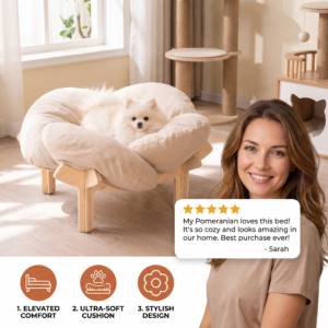 Alternative view of Luxury Elevated Wooden Flower Pet Bed with Plush Cushion